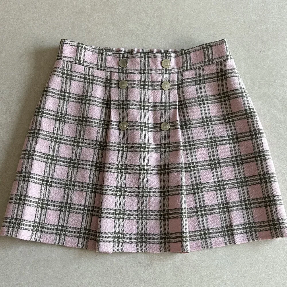 Maje Jalisa Pink Checked Wool Mini Skirt ASO Enid Sinclair
